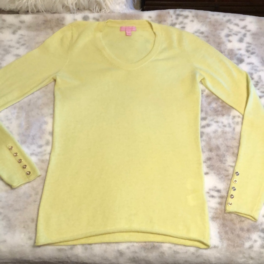 Lilly Pulitzer bright yellow cashmere sweater Xs